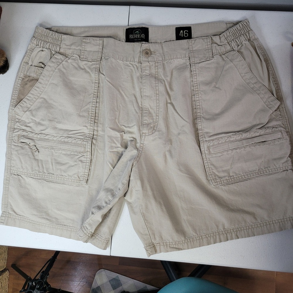 RedHead Mens Cargo Shorts Tan Ripstop Elastic Waist Utility Pockets Size 46
